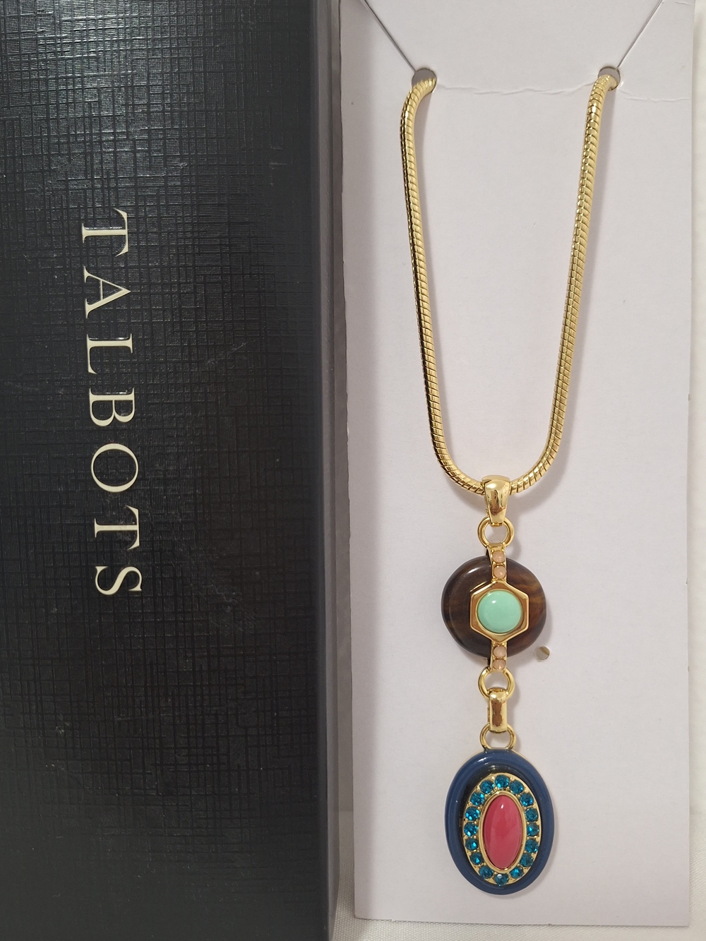 NWT Talbots Gold-Tone Multicolor Pendant Necklace - Blue, Pink, Turquoise